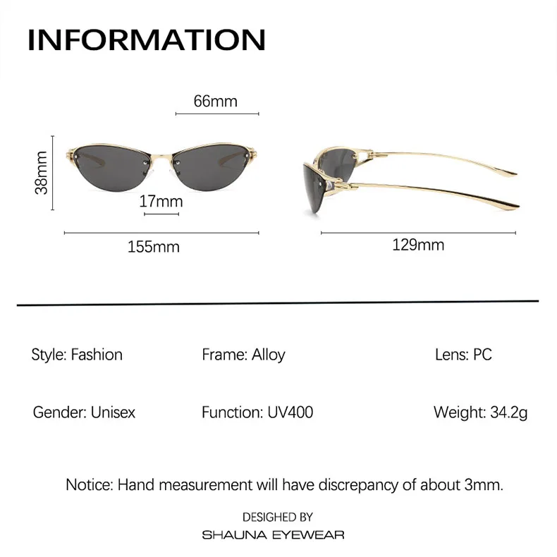SHAUNA Neue Y2K Metall-Halbrahmen-Cat-Eye-Sonnenbrille für Damen, beliebte Herren-Gradienten-Werbebrille, UV400 – Detail 4