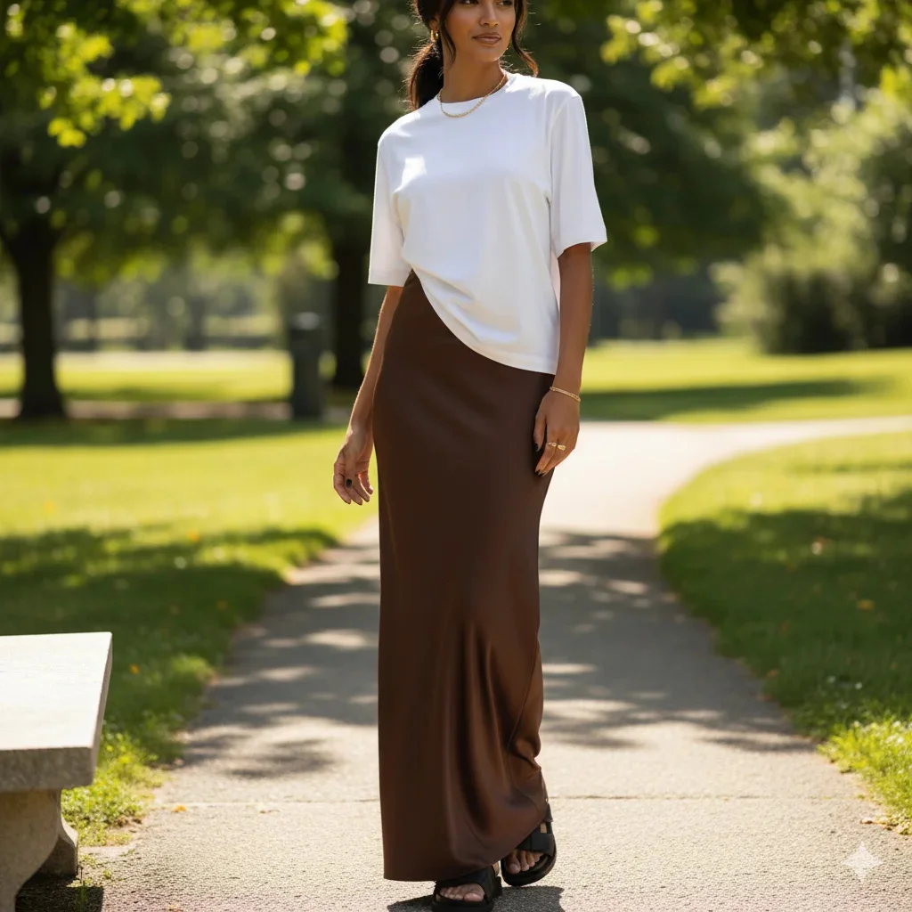 

Casual Satin Women Skirt High Waist Maxi Long Skirt With Silk Fishtail Design For Spring Summer Elegant Loose Fit Fashion Skirt