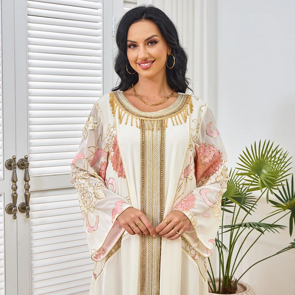 Eid-Vestidos de Fiesta musulmanes con lentejuelas bordadas para mujer, Abayas Jalabiya, Ramadán, Dubai, túnica larga islámica árabe, caftán marroquí