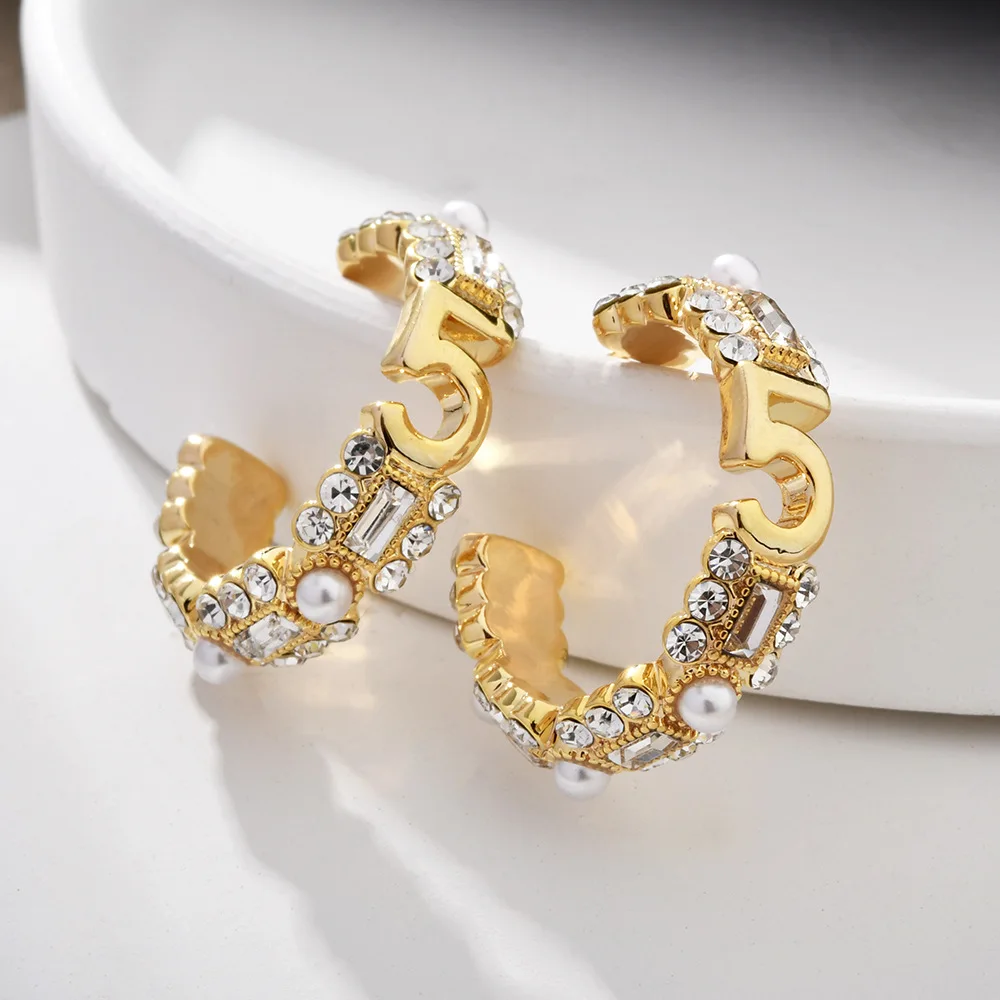 Diamond Digital 5 Light Luxury Premium Earrings Personality Fashion Commuter Temperament Versatile Earrings Ear Jewelry