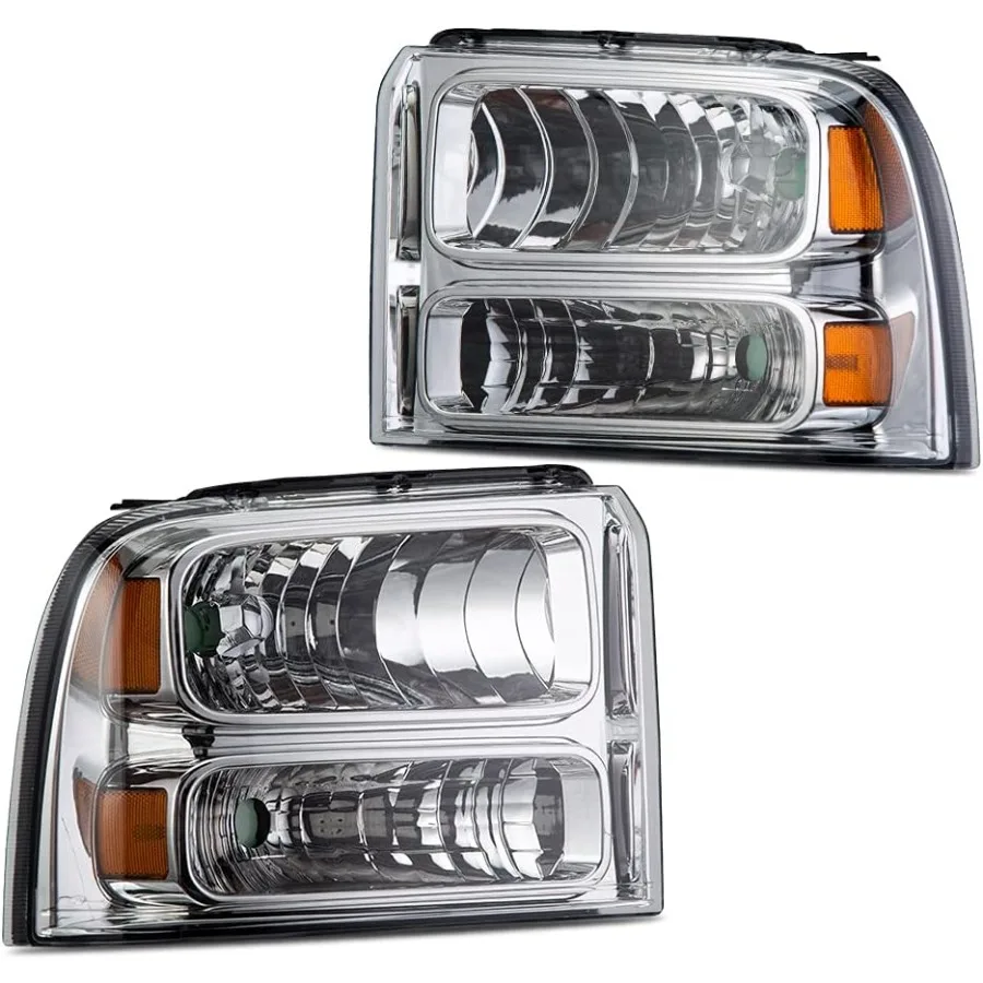 

Headlights Assembly Compatible with 2005-2007 F250 F350 F450 F550 Super Duty Fit 2005 Excursion Headlamp Clear lens Chrome Hou