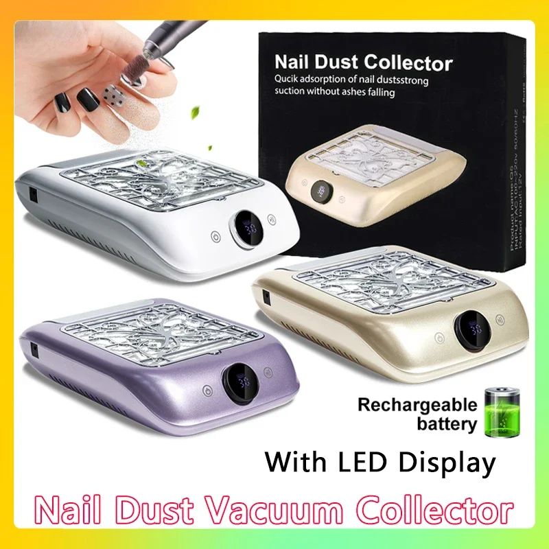 

Dust Vacuum Collector Cordless Nails Dust Extractor Rechargeable Powerful Nail With LED Display Adjustable Speed Manicure Tools