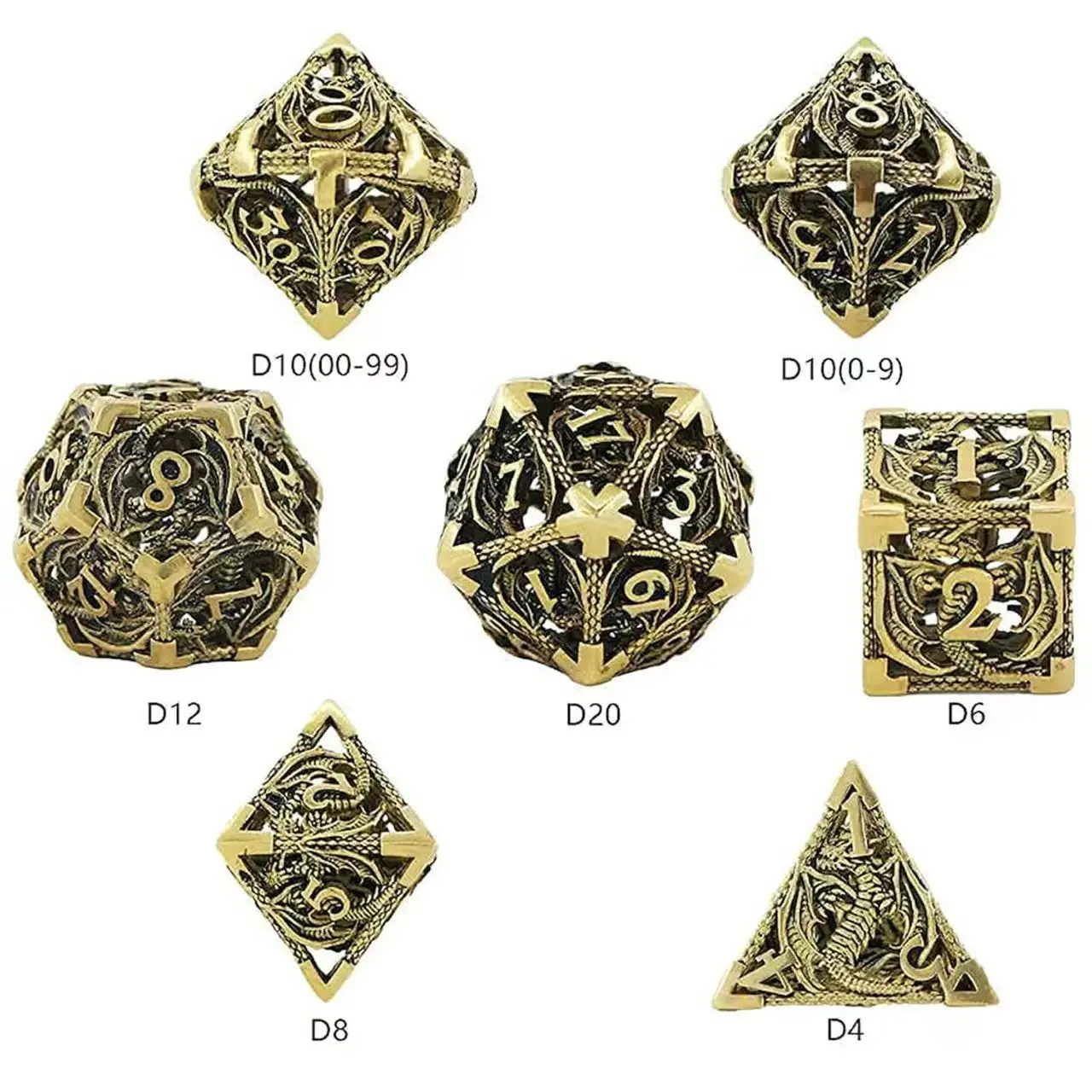 

Vintage Hollow Dragon Dice Set Metal Cube 7-Piece Metal DND Dice for Dungeons and Dragons Tabletop Games D&D COC Gaming Dice
