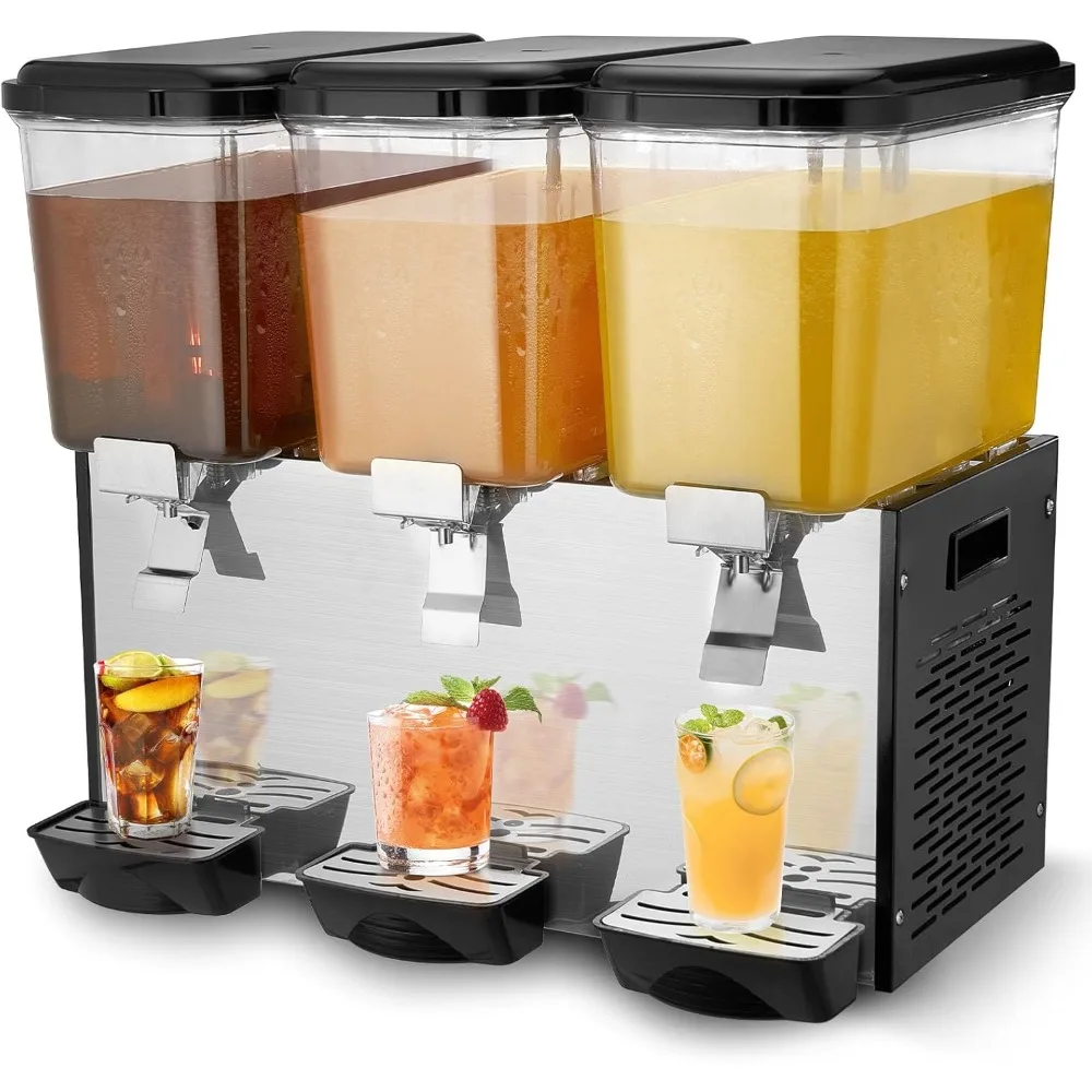 

commercial beverage dispenser, 3 tanks 18 l / 19 qt per tank juice dispenser, 512w stainless steel ice tea drink machine with 4