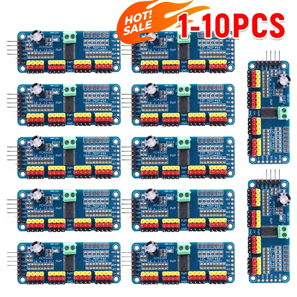 

PCA9685 Плата драйвера сервопривода ШИМ Интерфейс IIC 16-канальный 12-битный драйвер серводвигателя ШИМ для робота Arduino/Raspberry Pi