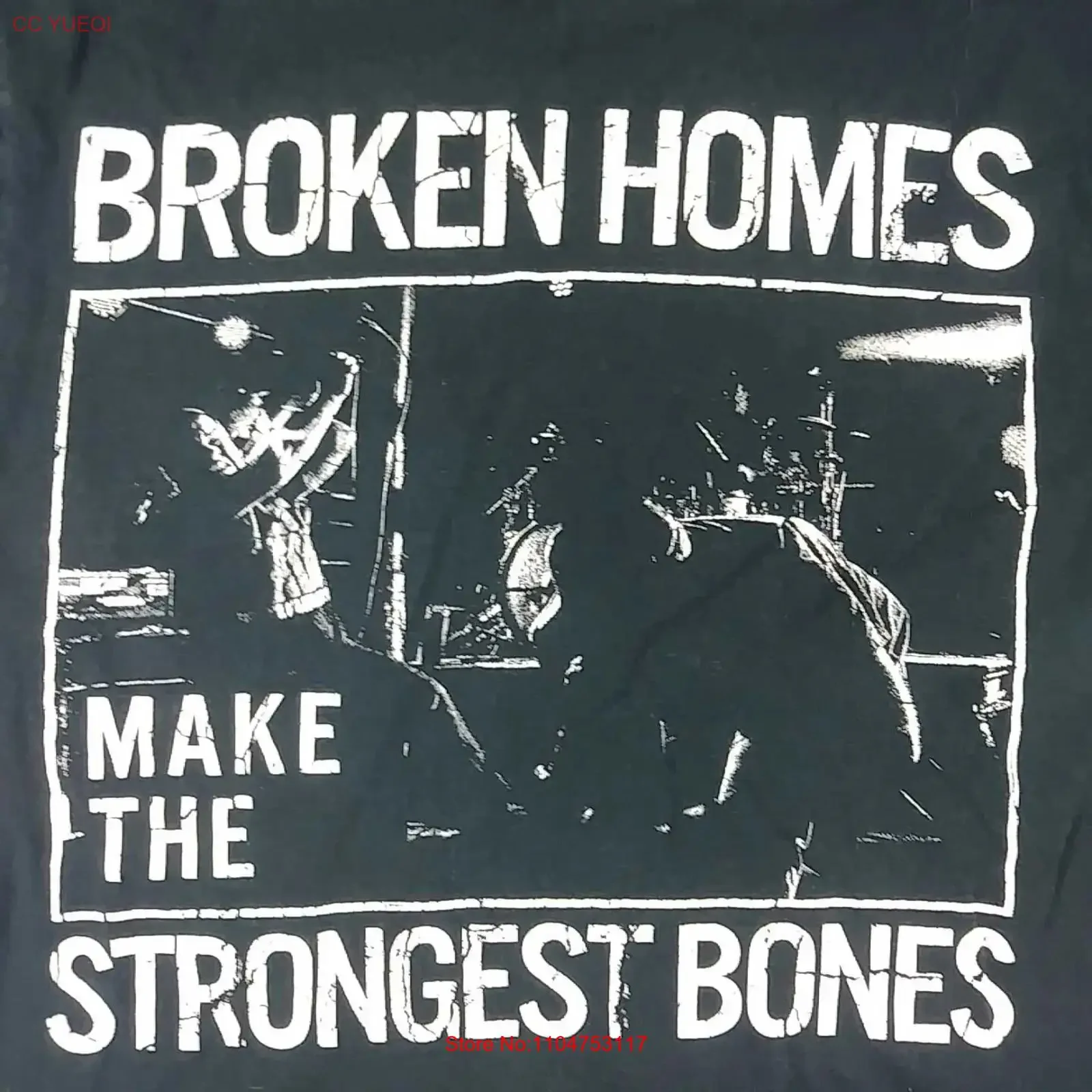 Of Glaciers OG Broken Homes Make the Strongest Bones Black T Shirt Sz Small 34 vintage Washed Slightly graphic fashion