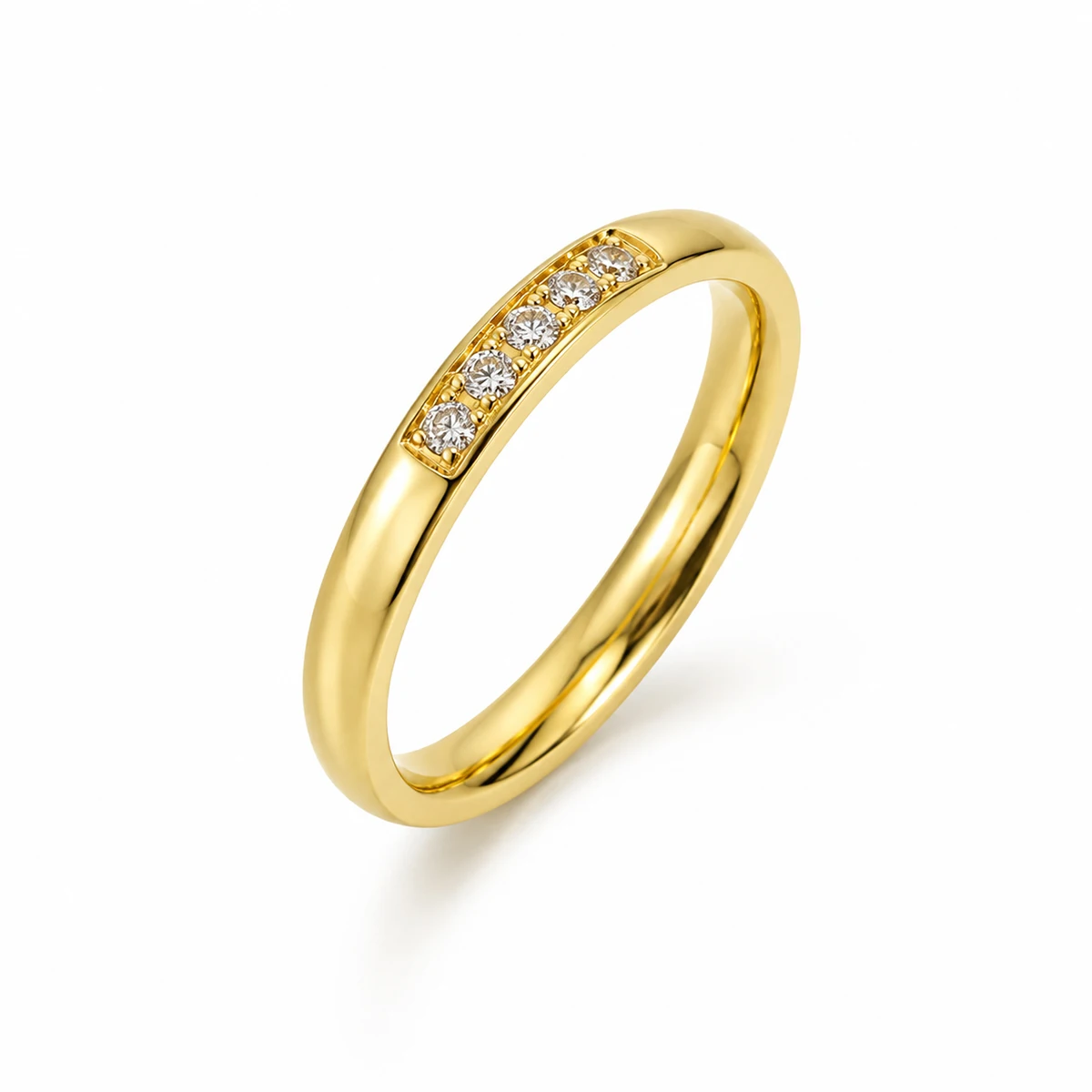 18K Gold Plated Stainless Steel Classic 3MM Eternity Ring for Women Micro Pave Cubic Zirconia Stackable Wedding Jewelry