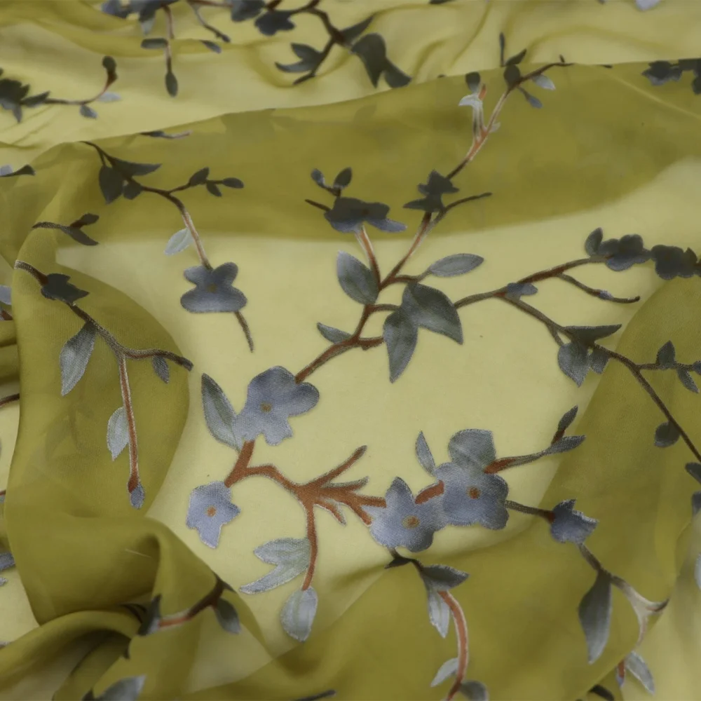 

Amazing Beautiful Flower Design Best Price Great Material Top Price Comfortable Feeling Silk Burn Out Fabric for Women Custom