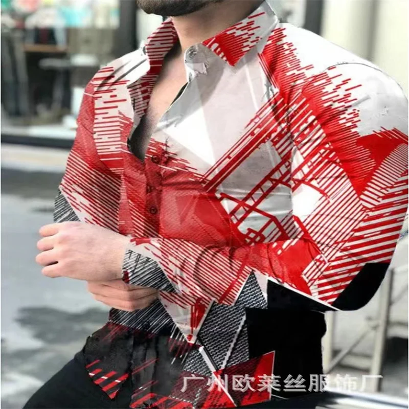 Camisa con patrón creativo de alta definición para hombre, top de moda, material suave y cómodo de alta calidad, ocio callejero al aire libre,