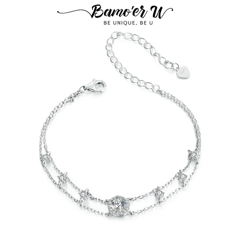 

Браслет Bamoer U Moissanite из стерлингового серебра 925 пробы, уникальный двухслойный браслет в форме моста, сертифицированный браслет, женские ювелирные изделия высокого качества