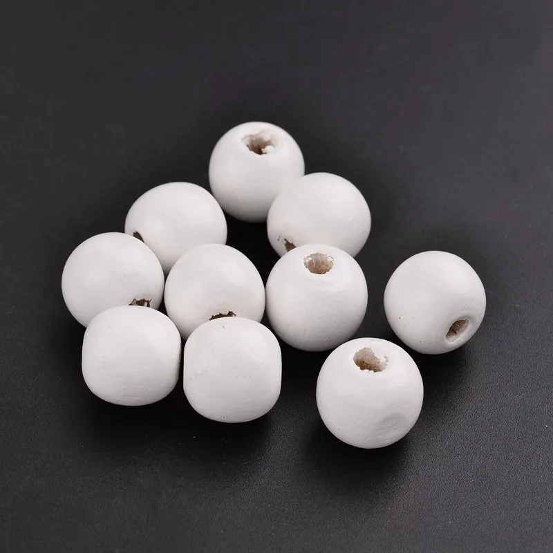 100 pc Dyed Natural Wood Beads Round Lead Free White 16x15mm Hole: 3-7mm