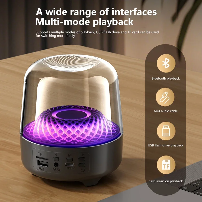 Bezprzewodowy głośnik Bluetooth Głośnik z dźwiękiem przestrzennym 6D Ładowanie przez USB Długotrwały głośnik F7 w pełni przezroczysty z paskiem świetlnym LED