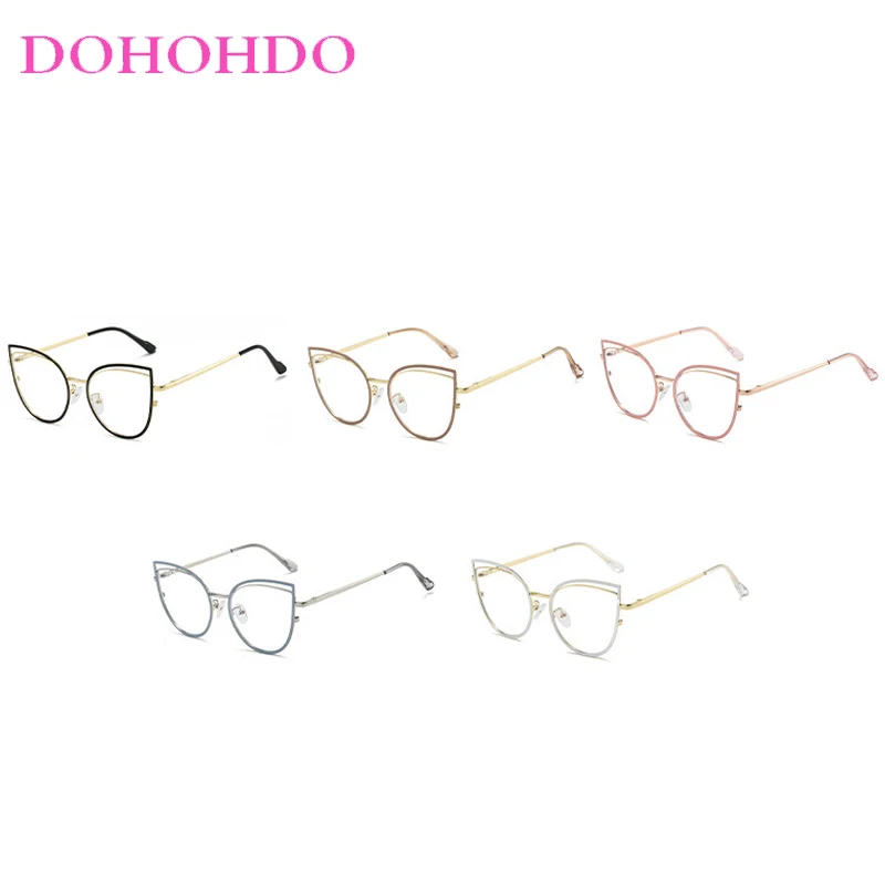 Trendy Luxury Designer Cat Eye Metal Hollowed Glasses Women Men Optical Spectacle Protection Computer Anti-Blue Light Eyeglasses - Image 6