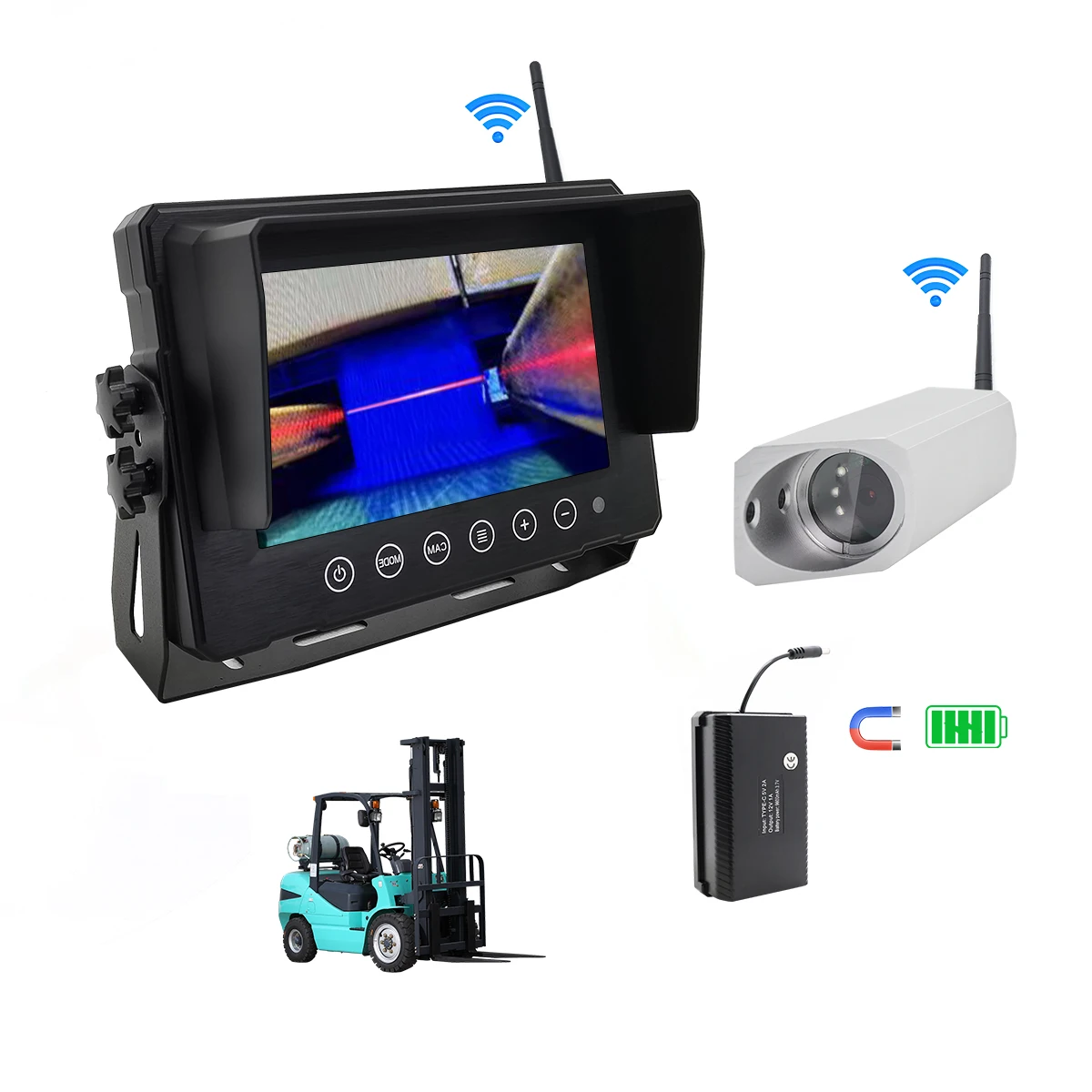 2.4ghz 7 Inch  IP69K AHD 1080P Universal Camera Digital Wireless Magnetic HD Reversing Camera Monitor Kit for Forklift Car