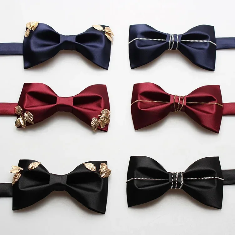 Men's formal suit business office flat bow groom festival annual meeting wedding red black navy blue bow