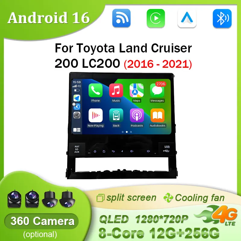 토요타 랜드크루저 200 LC200 2016-2021용 7인치 안드로이드 16 카 라디오 BT 퀄컴 카플레이 GPS 네비 4G 헤드 유닛 WIFI 블루투스