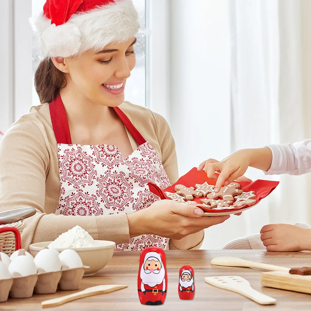 

1 комплект, деревянный Санта-Клаус, русское гнездо, 5-слойная мультяшная рождественская детская игрушка, праздничный подарок, украшение, мультяшное гнездо