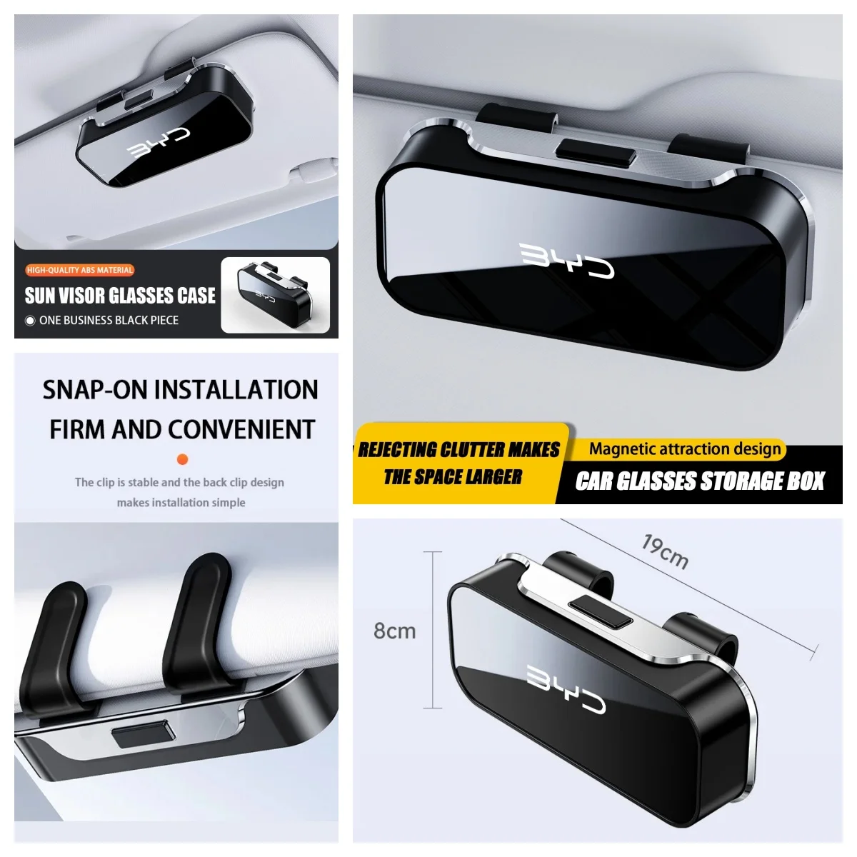Car Sun‑Visor Mount Magnetic Glasses Storage Box For BYD Dolphin Seal Atto3 Han Tang Song Yuan Convenient Sunglasses Holder Inte