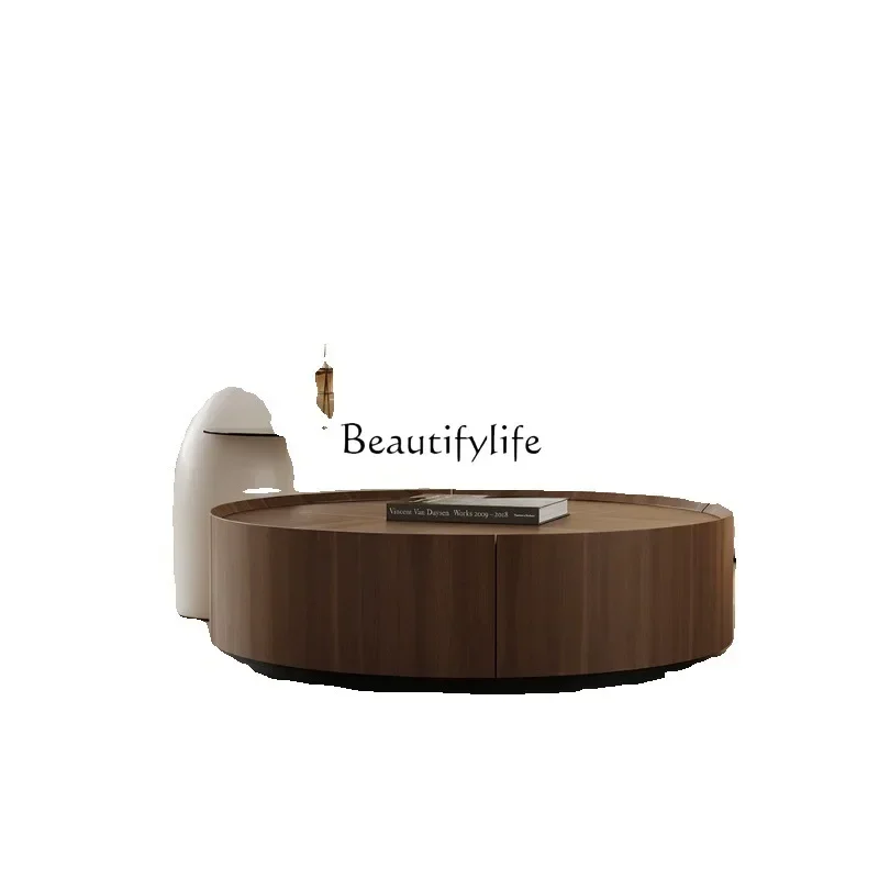 

Italian simple luxury solid wood coffee table walnut size round coffee table combination