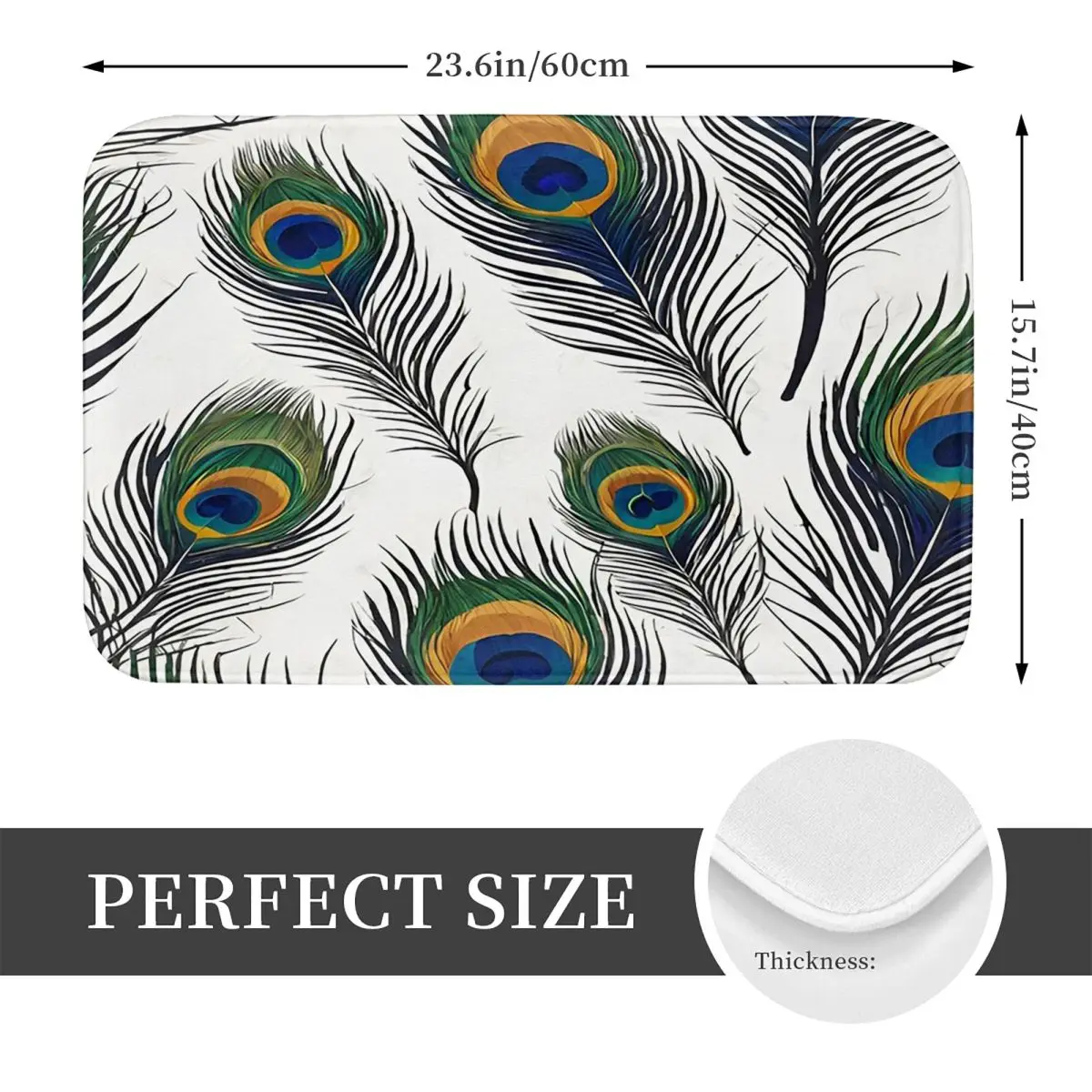 Peacock Feathers Anti-slip Doormat Floor Mat Dust-proo Carpet Rug for Kitchen Entrance Home Bathroom Footpad Mats