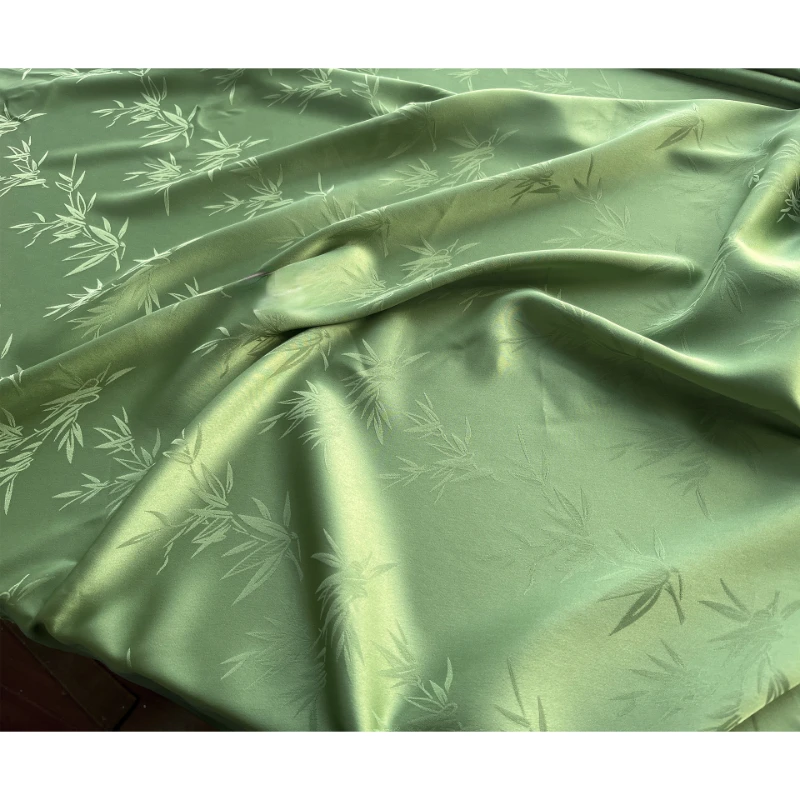 Green Bamboo Patterned Jacquard Acetate Fabric Soft and Silky Chinese Style Silk Cheongsam Dress Designer Fabric