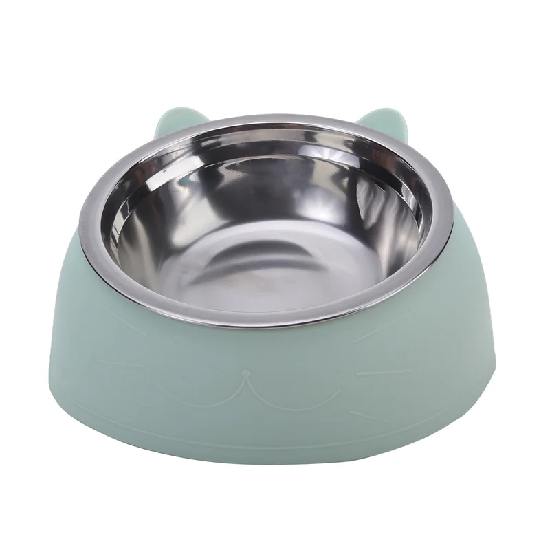 Cat Dog Bowl 15 Degrees Tilted Stainless Steel Cat Bowl Safeguard Neck Puppy Cats Feeder Non-slip Crashworthiness Pet Bowl