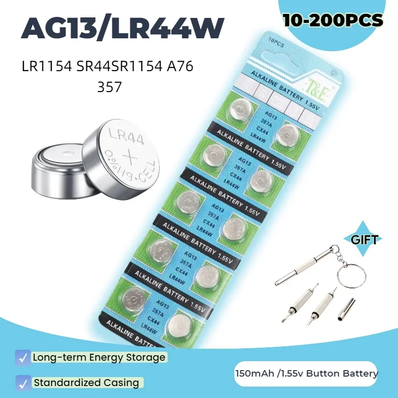 top10-100PCS Battery AG13 LR44W A76 357 SR1154 LR1154 SR44 Alkaline Batterie Cell Coin Batteries For Watch Toys Remote
