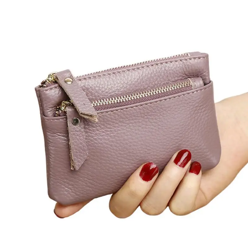 Genuine Leather Coin Purse for Women Mini Cowhide Clutch Bag Card Holder Zipper Keychain Small Wallet Coin Storage Bag