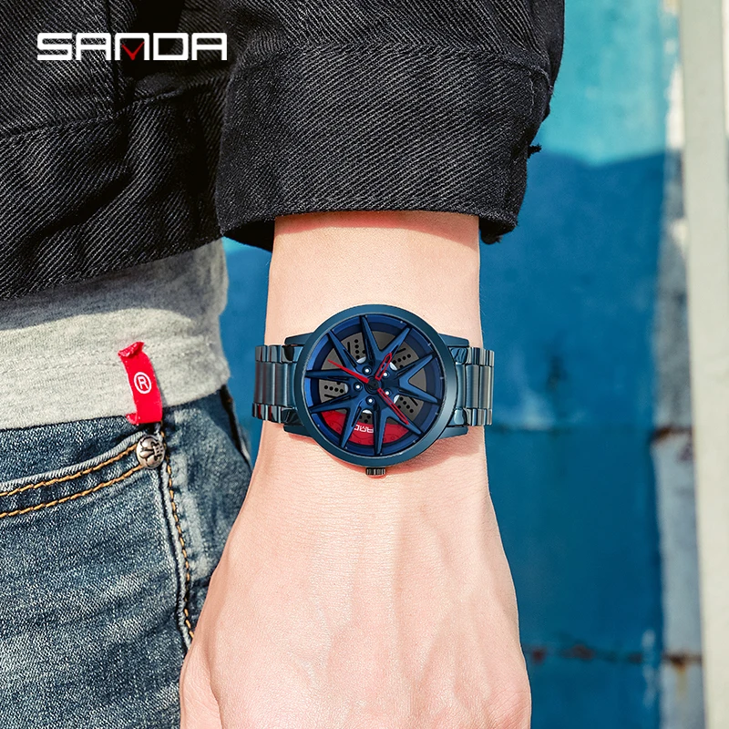SANDA P1071-reloj deportivo de acero inoxidable para hombre, cronógrafo de pulsera de cuarzo hueco, Simple y creativo, a la moda, novedad de 2023
