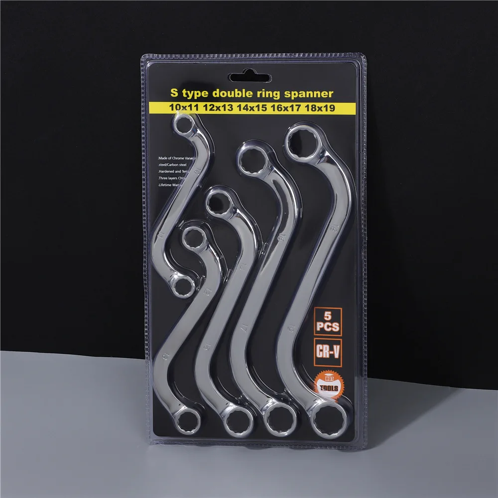 5 Piece S Type Box End Wrench Set 12 Point Double Offset Curved Handle Combination Spanner for Auto Repair Maintenance