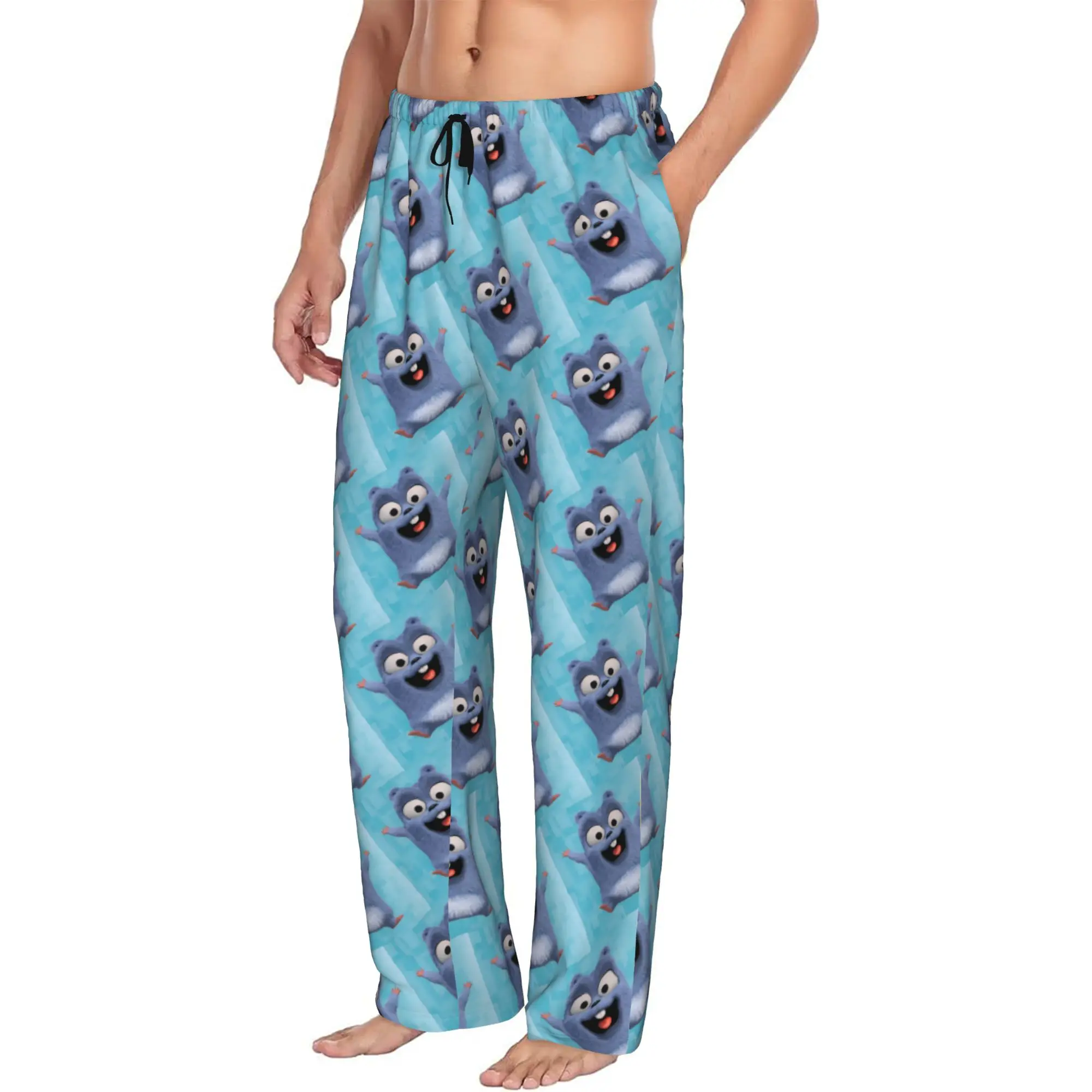 Custom Printed Cute Grizzy and The Lemmings Cartoon Pajama Pants Men's  Sleep Sleepwear Bottoms with Pockets