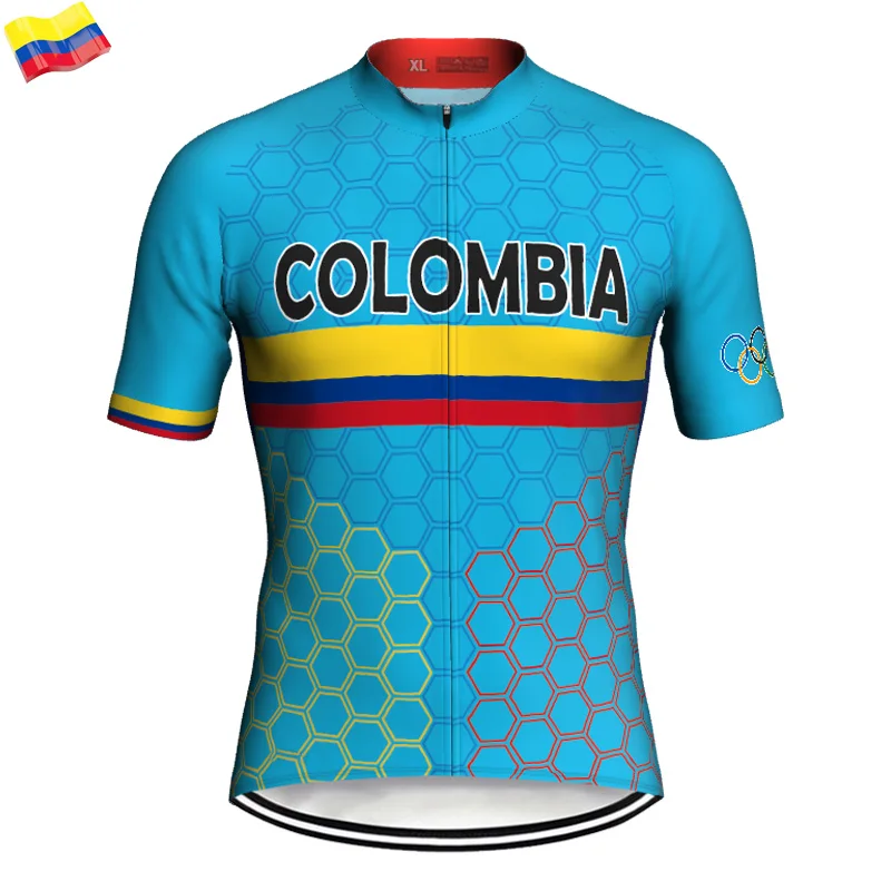 Colombia Short Sleeve Top Road Wear Cycling Jersey Clothes Bike T-Shirt Motocross Bicycle Blue Jacket Sweater Breathable Jersey