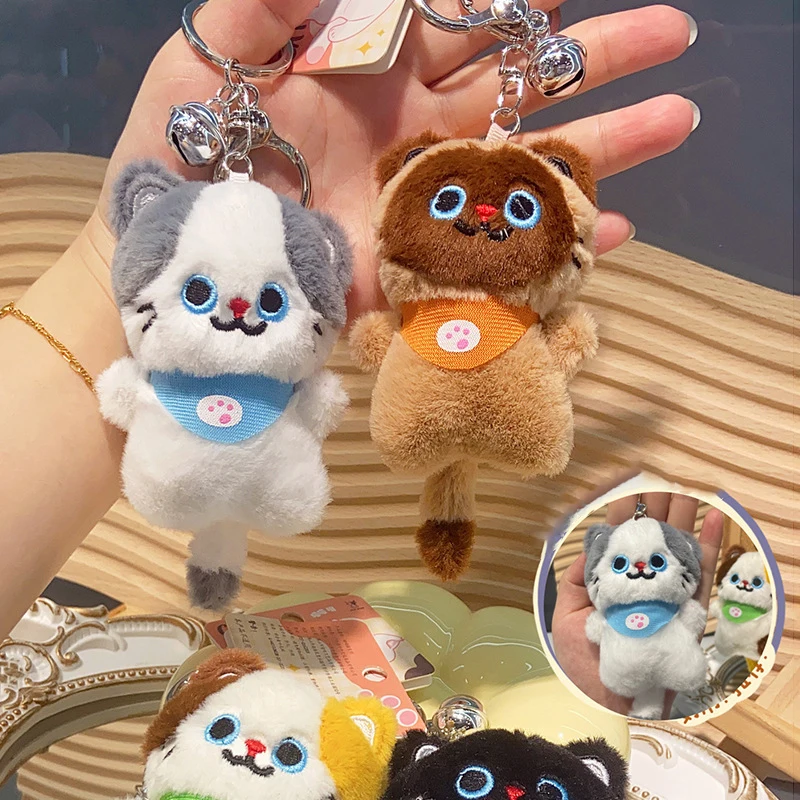 Cartoon Cute Mini Cat Plush Keychain Creative Siamese Cat / Black and White Cat Dolls Backpack Decorative Pendant Kids Toy Gift