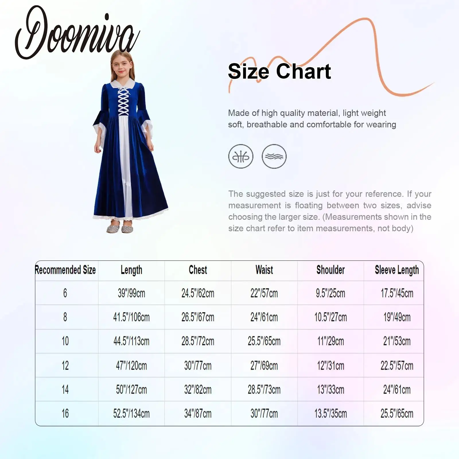 

Girls Historical Dress Medieval Renaissance Gown Robe Long Sleeves Victorian Dress for Halloween Carnival party Cosplay Costumes