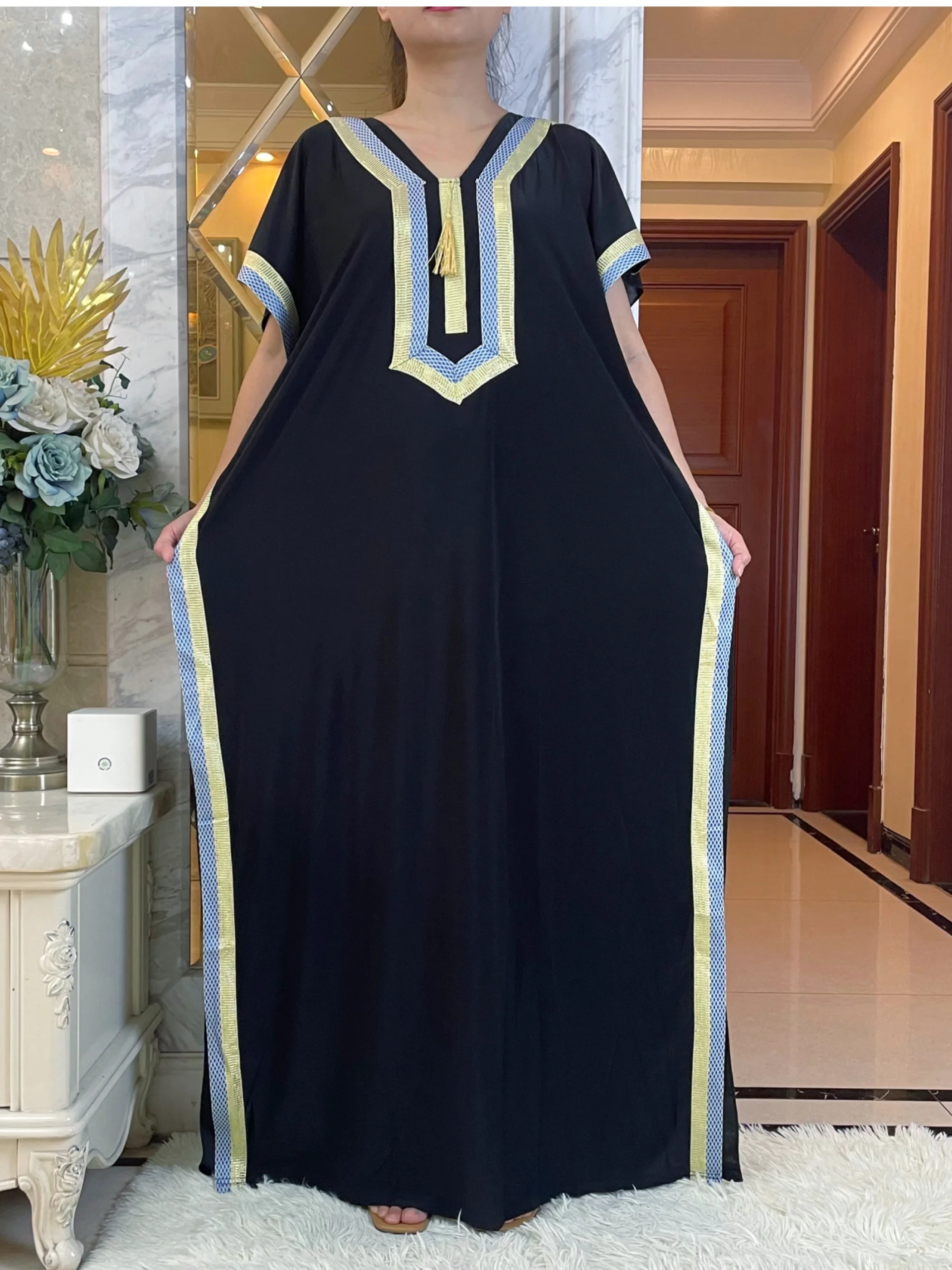 2023 Latest Arrival Women Summer Dress High Quality Fabric Embroidery Process Long Loose Abaya Muslim African Islamic Clothing