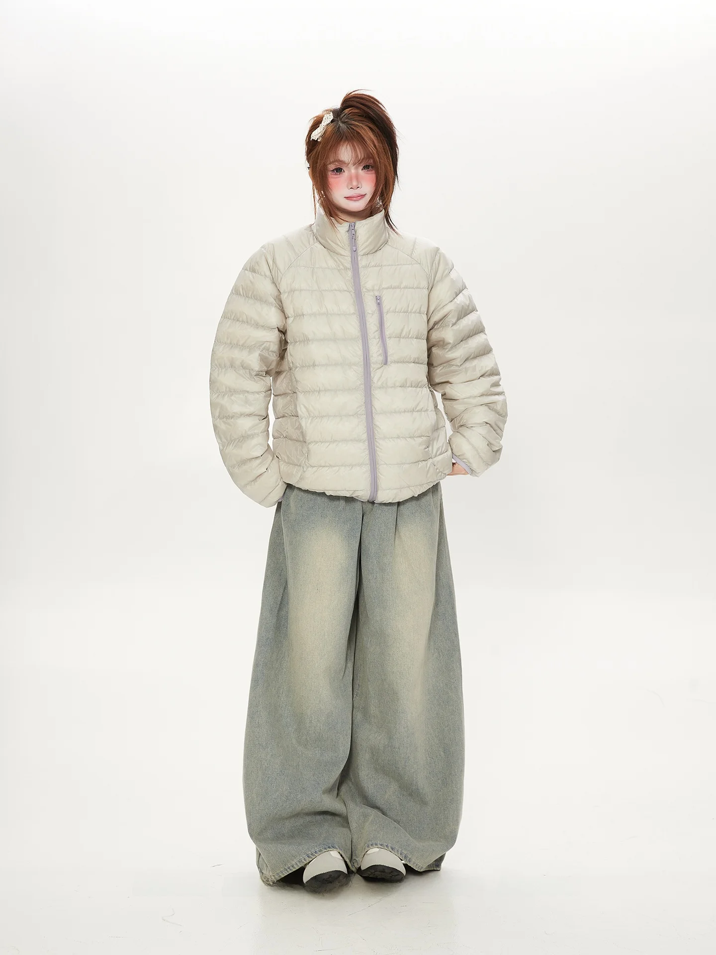 

Versatile Lightweight ort Padded Jaet Women's Winter Coat Stand Collar Korean Sle Warm Casual Couple's down Outerwear