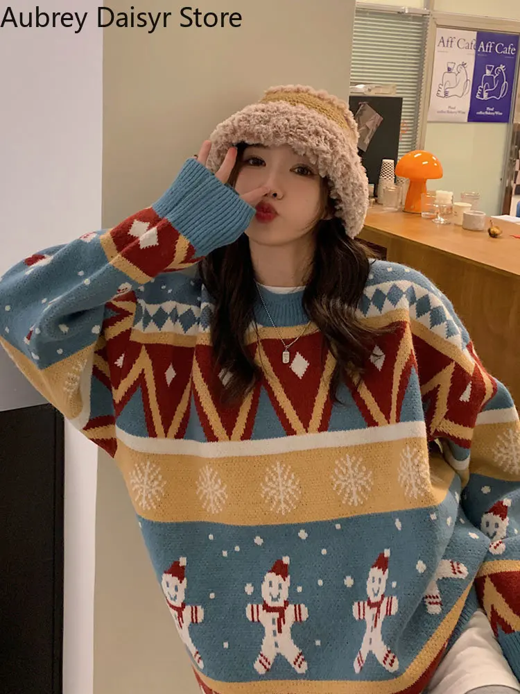 Winter Vintage Pullover Sweater Women Korean Fashion Printing Christmas Thick Sweaters Casual Y2k Women\'s Sweater 2022 Trend New