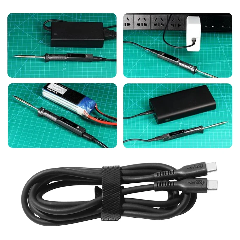 Electric Soldering Iron PD 240W 5A Quick Charging Heat Resistant Type-C Cable with E-MAKER Chip Thicken Copper Core Welding Tool