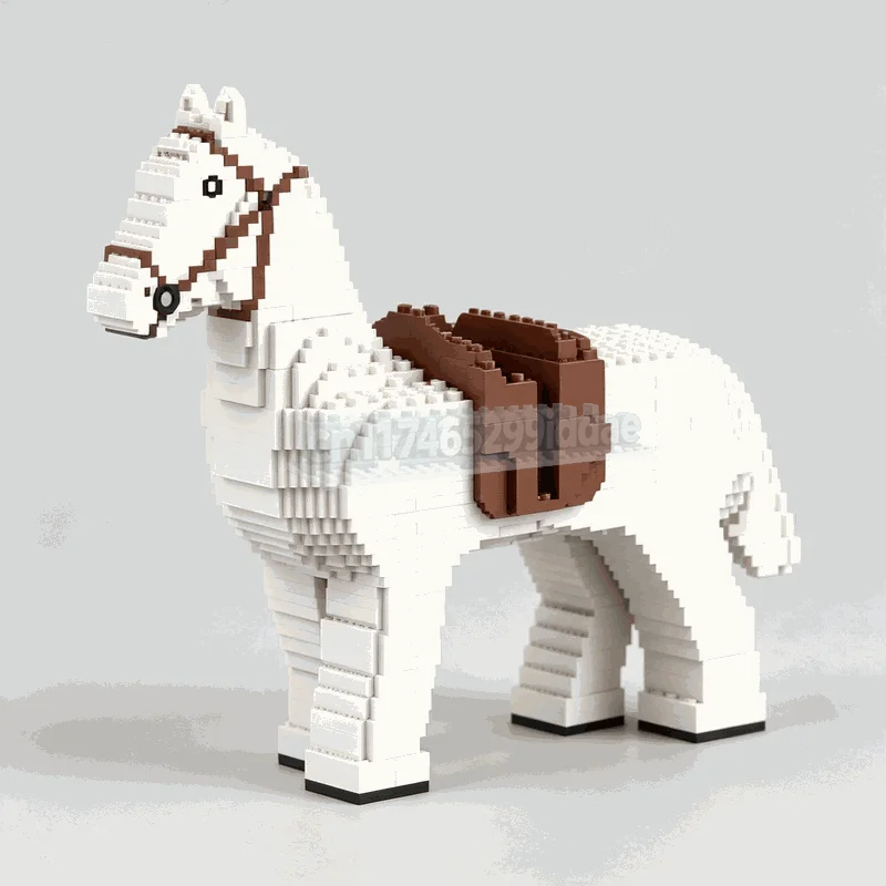 4830PCS White Horse Building Blocks Brown Saddle Equestrian Animal Model Creative Assembly Toy Display Collection Festival Gift