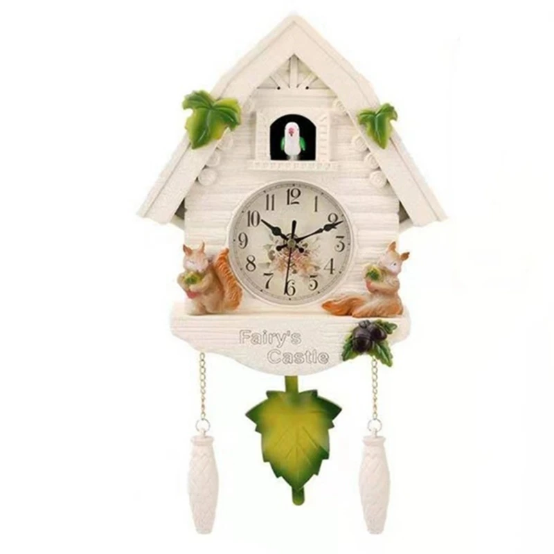 European Resin Quartz Cuckoo Wall Clock Bird Time Bell Swing Alarm Watch Decor
