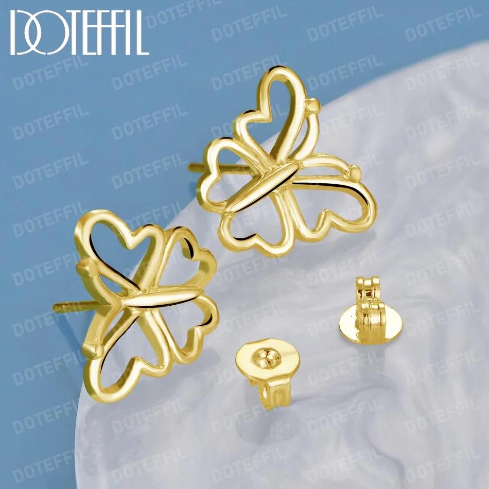

DOTEFFIL 18K Gold Butterfly Stud Earring For Woman Fashion Charm Wedding Engagement Party Jewelry