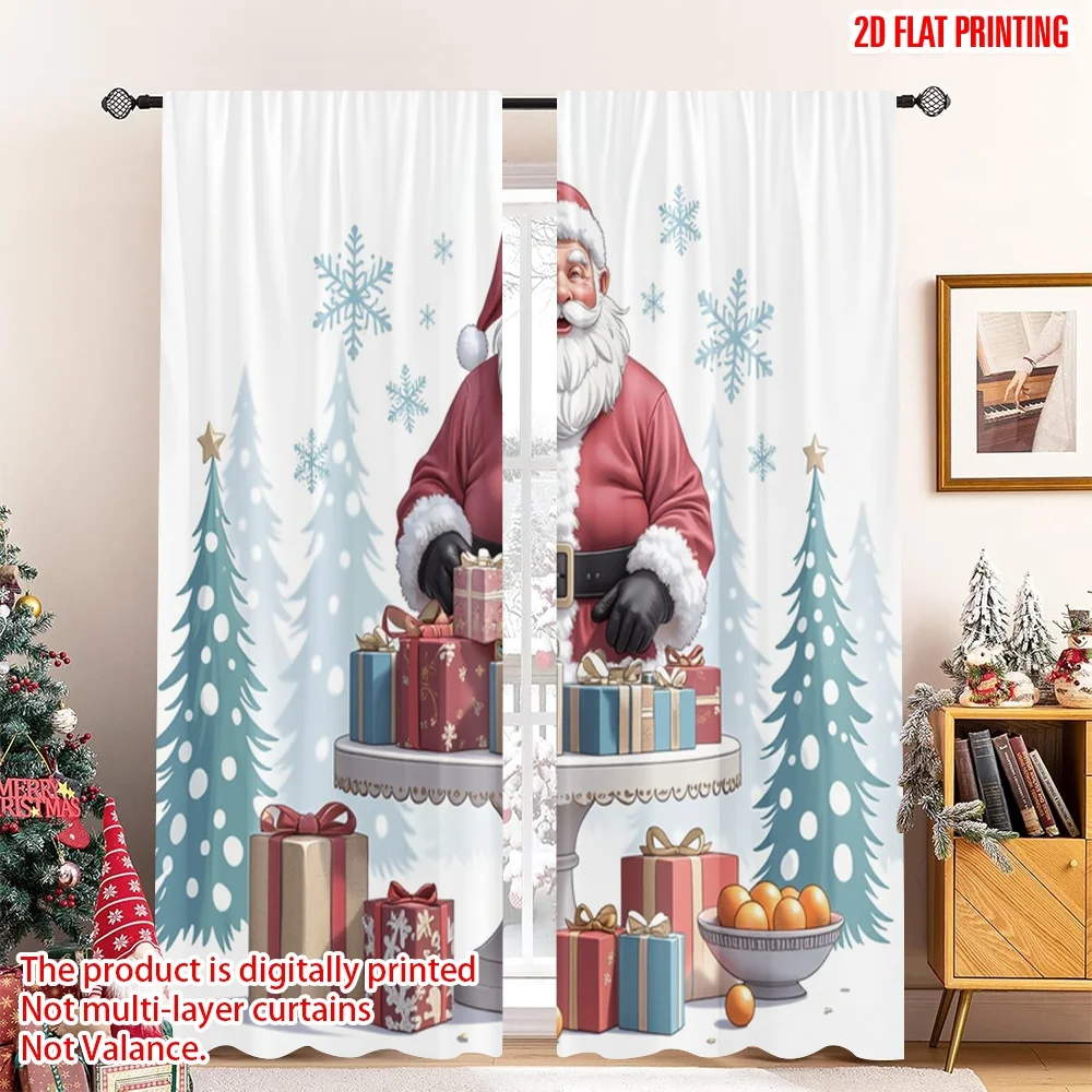 

2pcs 2D flat printing Merry Christmas Popular Window Curtains Santa Claus Gifts Christmas Trees Polyester Without Electricity