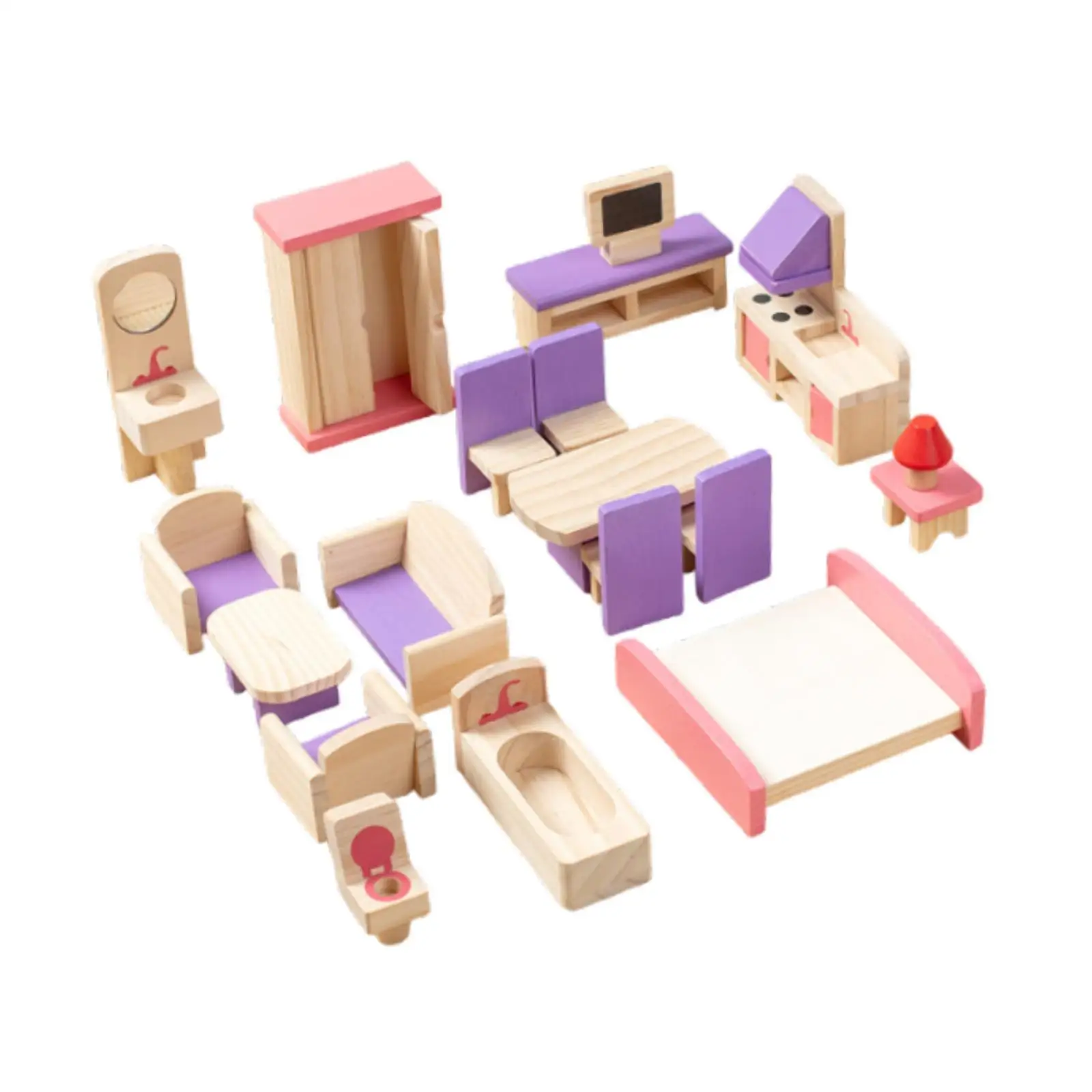 19 Pieces Wooden Dollhouse Furniture Decoration Mini Furniture Model Doll House Furniture Toys for Kids Toddlers Children Gifts