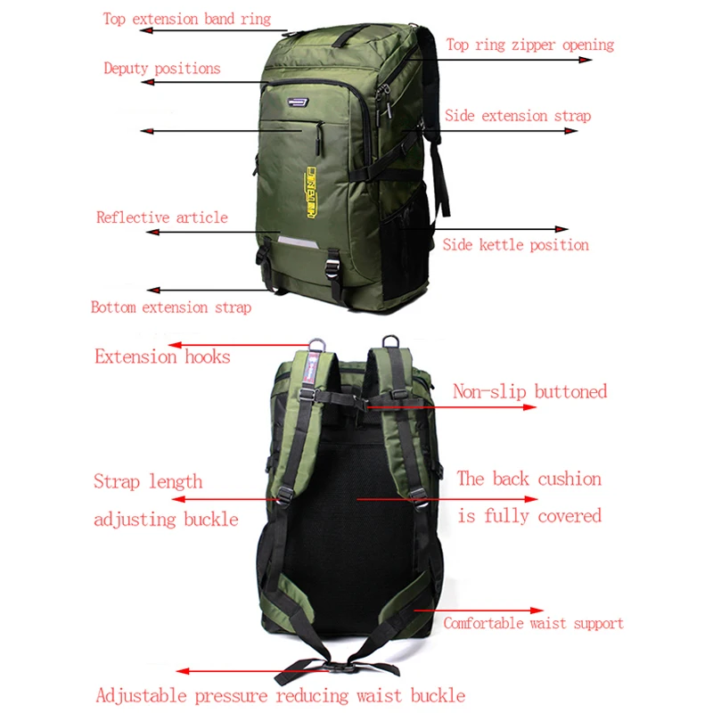 80L 50L Men\'s Outdoor Backpack Climbing Travel Rucksack Sports Camping Hiking Backpack School Bag Pack For Male Female Women