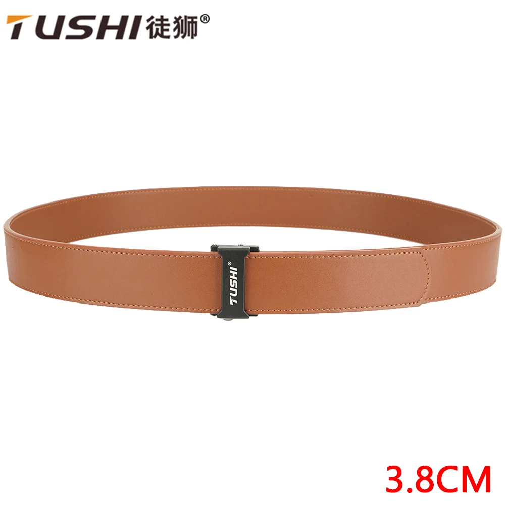 TUSHI New Men Belt Genuine Leather Belt for Men Alloy Buckle Ratchet Belts Men Designer Belt Automatic Tactical Hard Gun Belts