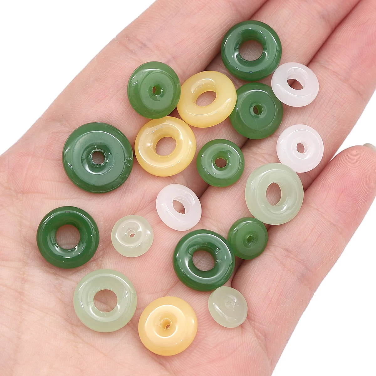 10pcs Round Jade Color Safety Button Glass Beads Big/Medium/Small Hole Spacer Loose Bead Jewelry Making Diy Bracelet Charm Craft
