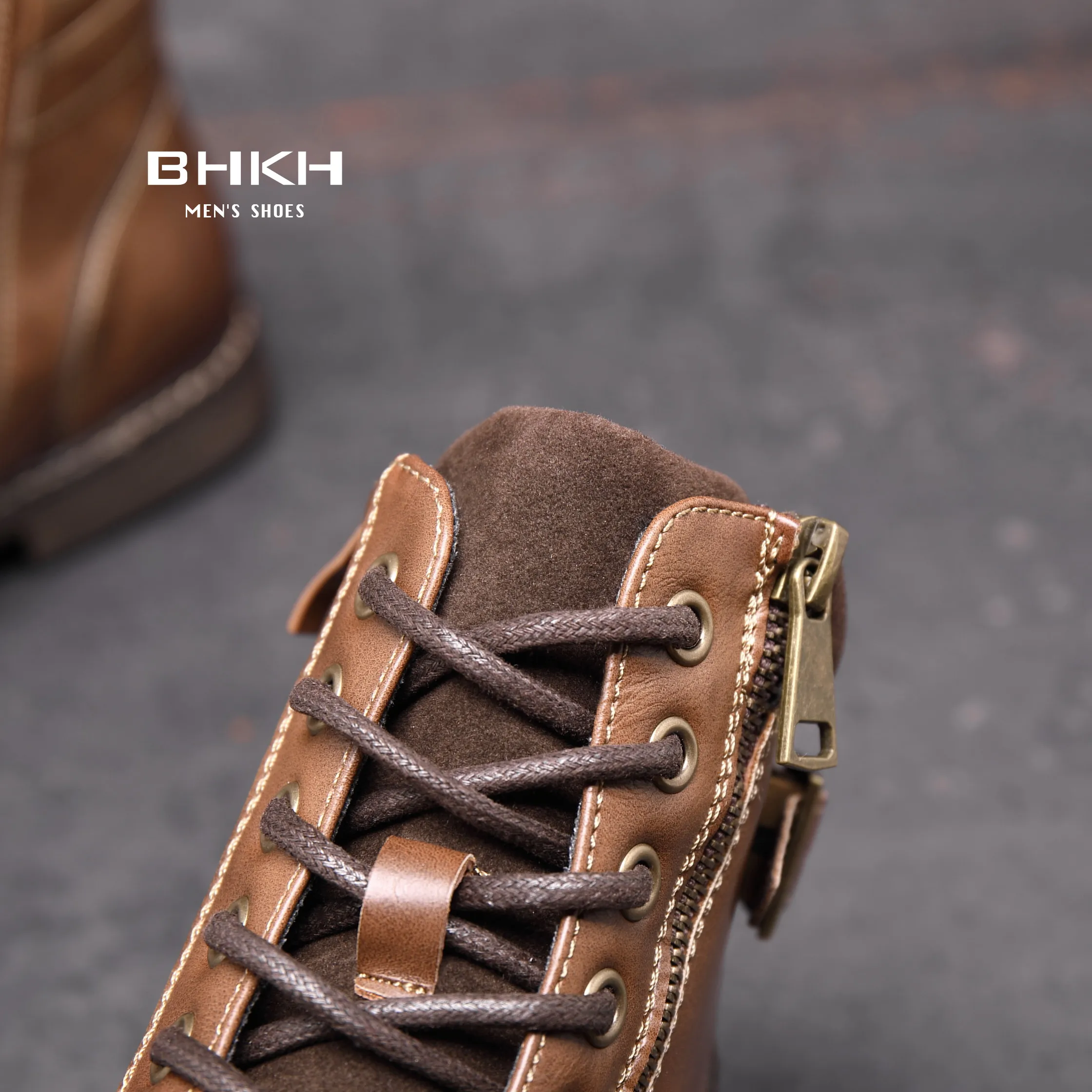 BHKH Men\'s Boots Winter Fashion botines Zip Lace-up Ankle Boots Vintage Business Dress Shoes Leather Casual Shoes For Men