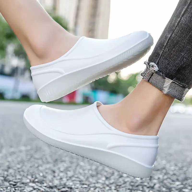 

White Wear to Work Soft Men's Rain Boots Low-Top Cheap Without Lacing Original Rubber Wellies Comfortable On Offer Male Shoes