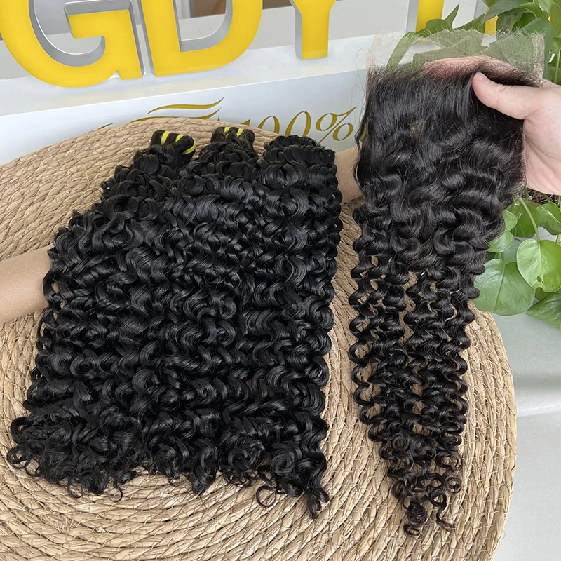 12A Double Drawn Deep Curly Hair Bundles With Closure 4x4 5x5 HD Lace Closure Vietnamese Raw Hair Bundles With 13x4 HD Frontal