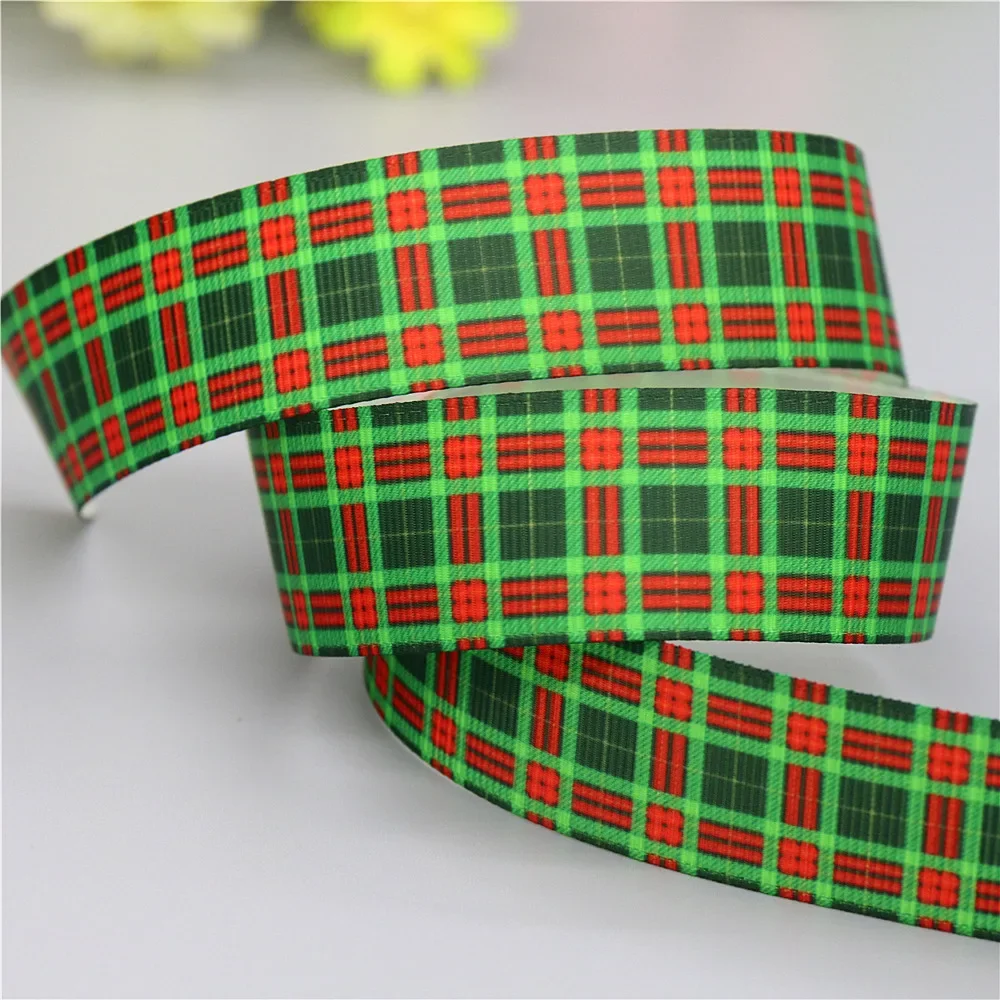 DUWES 50yards Christmas Plaid Grid Check Printed Grosgrain Ribbon Accessories Headwear Decoration Collar DIY Sewing Craft D2428